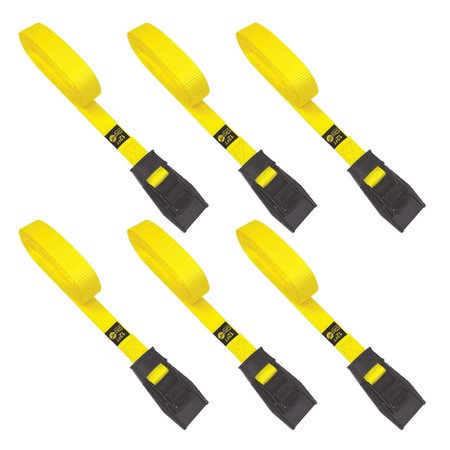 WRAP-IT Cam-Straps - 12-foot (6-Pack) Yellow - Cam Buckle Strap with Rubber Buckle Protector A106-CS-12YE